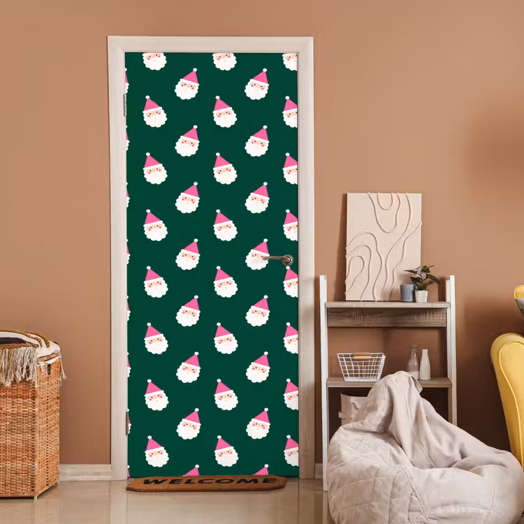 Deursticker - Kerstman - Kerst - Groen - Roze — 2