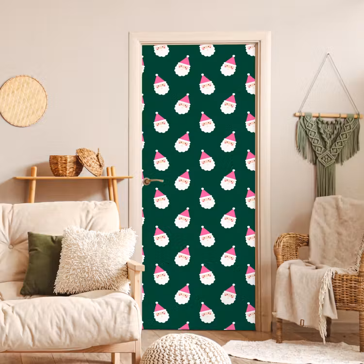 Deursticker - Kerstman - Kerst - Groen - Roze — 4