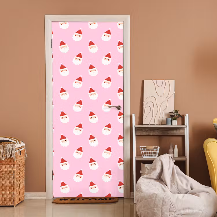 Deursticker - Kerstman - Kerst - Roze — 2
