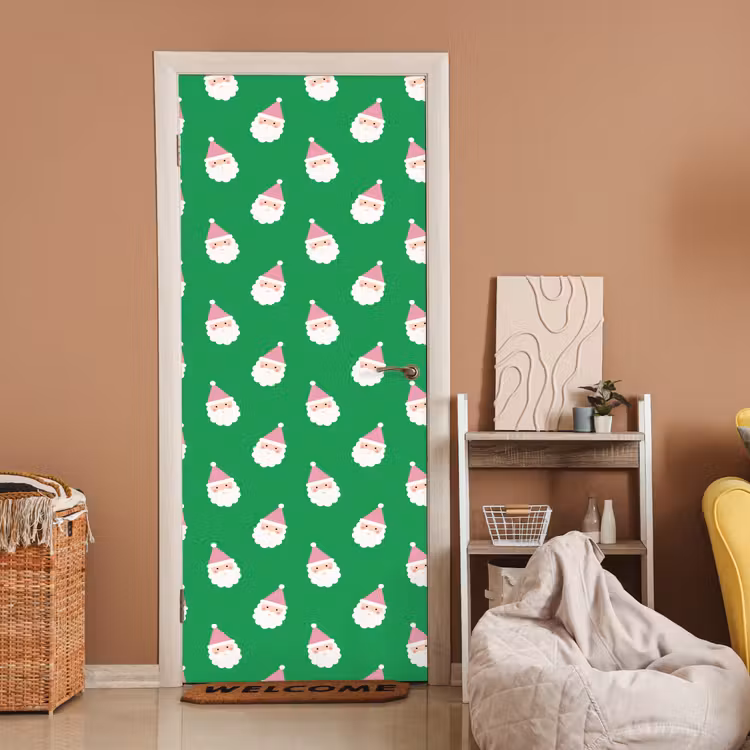 Deursticker - Kerstman - Kerst - Roze - Groen — 2