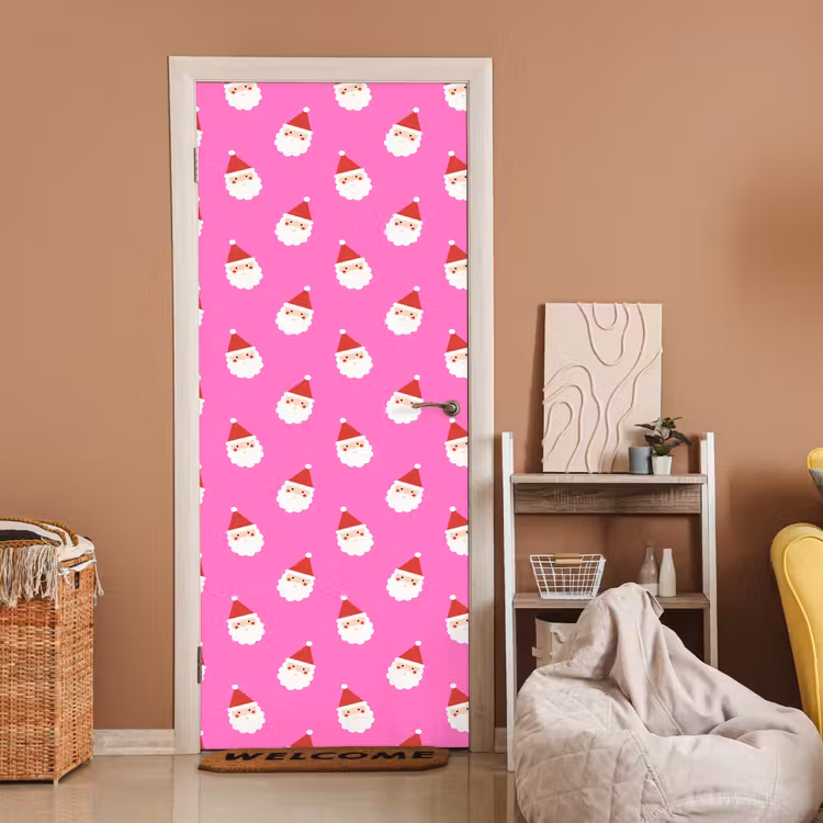 Deursticker - Kerstman - Kerst - Roze - Rood — 2