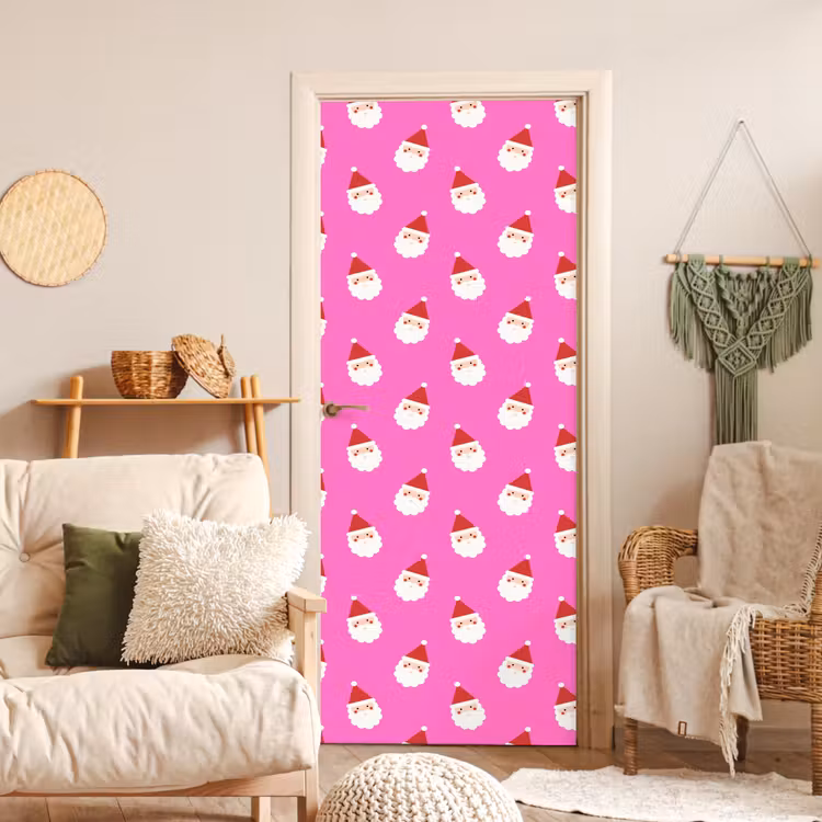 Deursticker - Kerstman - Kerst - Roze - Rood — 4