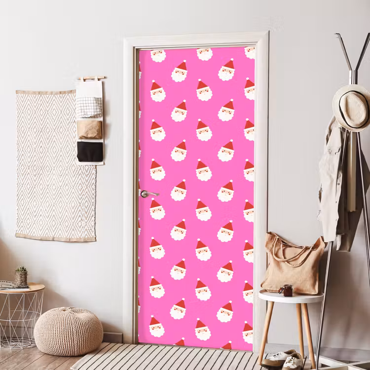 Deursticker - Kerstman - Kerst - Roze - Rood — 8