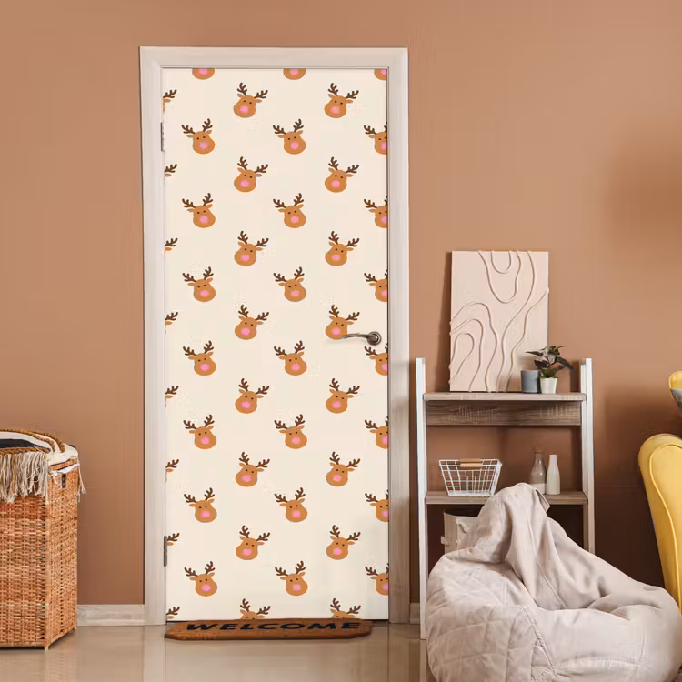 Deursticker - Rendieren - Kerst - Crème - Roze — 2