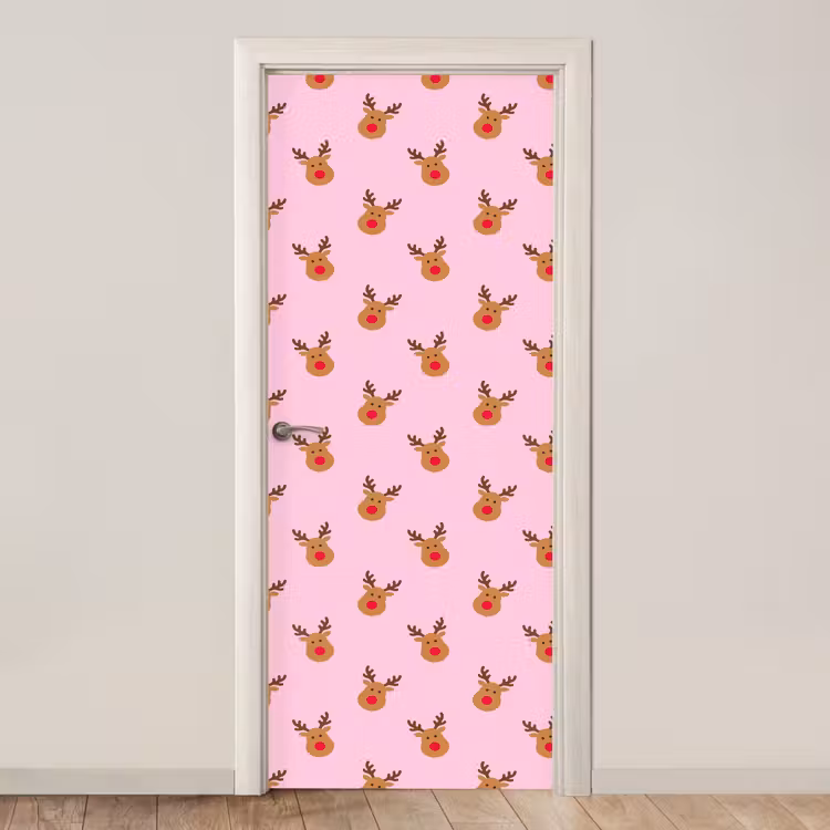 Deursticker - Rendieren - Kerst - Roze - Rood — 1