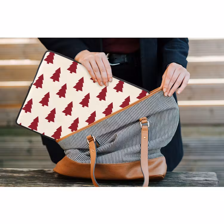 Laptophoes - Kerstboom - Crème - Rood — 4