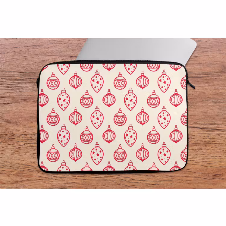 Laptophoes - Kerstbal - Crème - Rood — 2