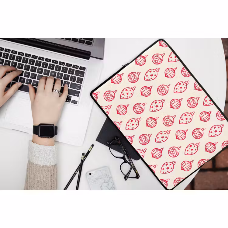 Laptophoes - Kerstbal - Crème - Rood — 3