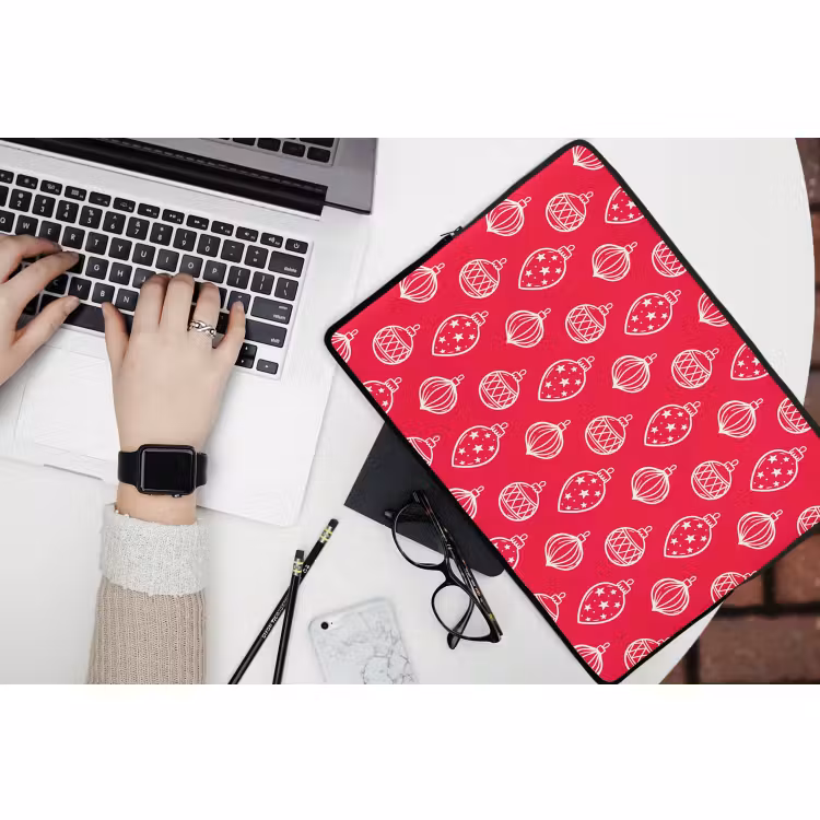 Laptophoes - Kerstbal - Rood - Wit — 3