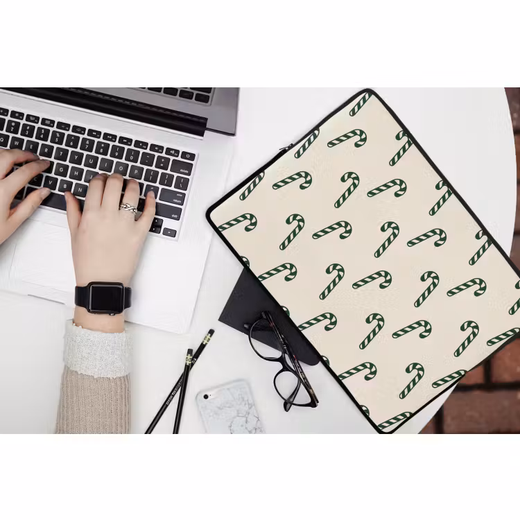 Laptophoes - Kerst - Groen - Crème - Zuurstok — 3