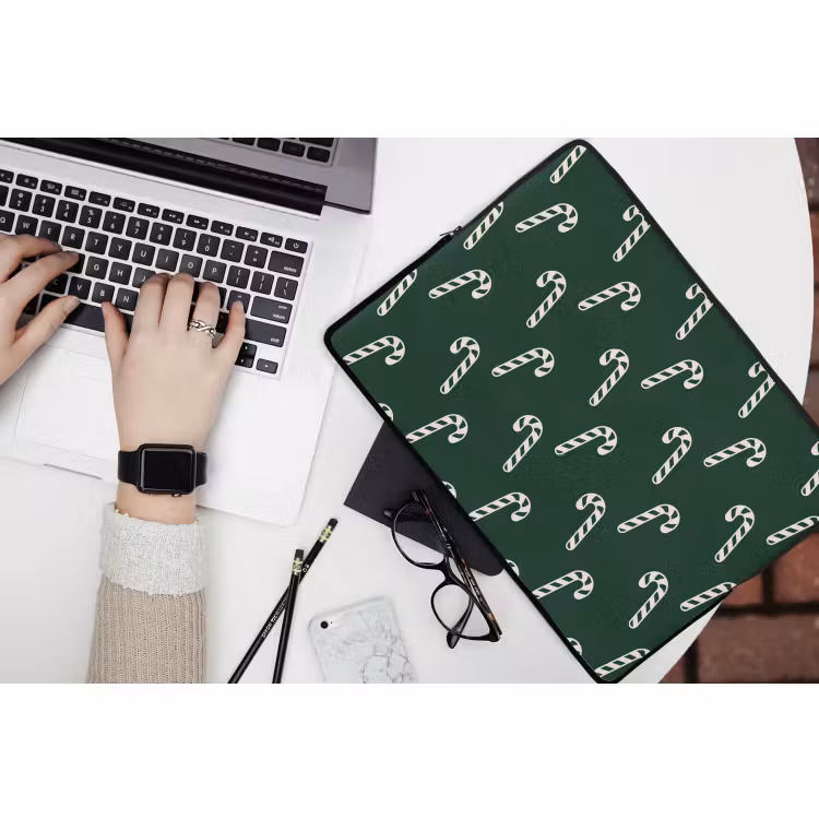 Laptophoes - Kerst - Groen - Wit - Zuurstok — 3