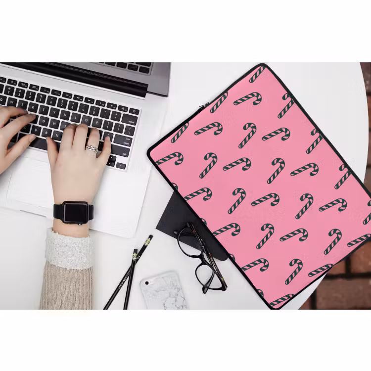 Laptophoes - Kerst - Roze - Groen - Zuurstok — 3