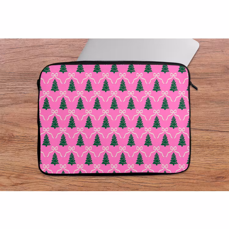 Laptophoes - Kerst - Roze - Wit - Strik — 2