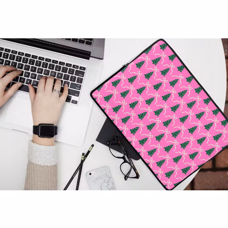 Laptophoes - Kerst - Roze - Wit - Strik — 3
