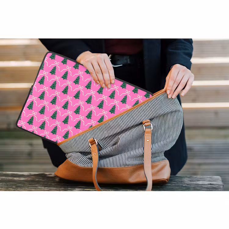 Laptophoes - Kerst - Roze - Wit - Strik — 4