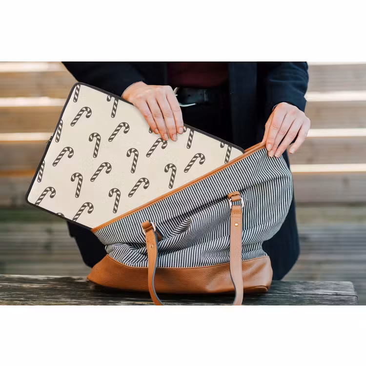 Laptophoes - Kerst - Grijs - Crème - Zuurstok — 4