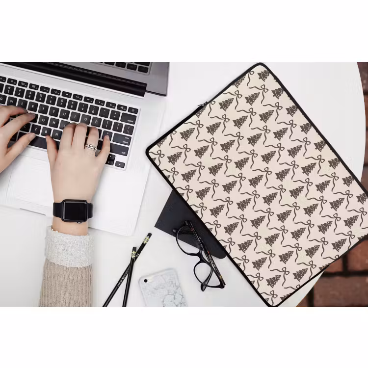 Laptophoes - Kerst - Taupe - Crème - Strik — 3