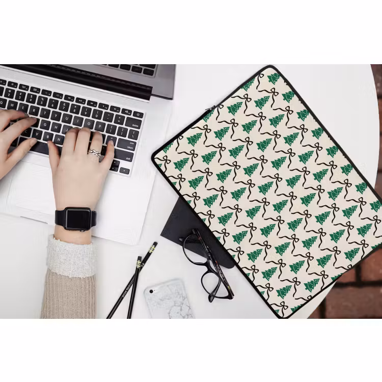Laptophoes - Kerst - Wit - Zwart - Strik — 3