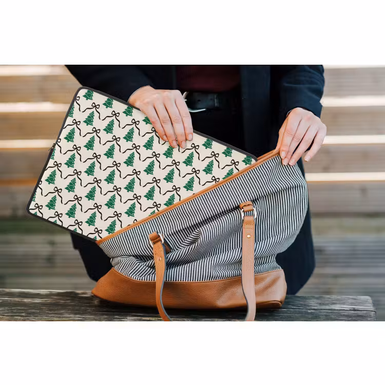 Laptophoes - Kerst - Wit - Zwart - Strik — 4