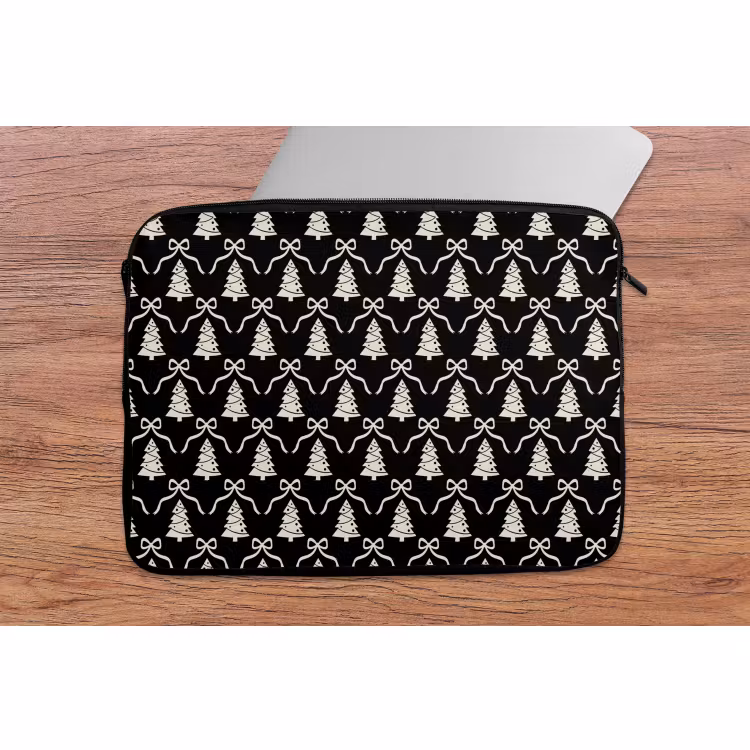 Laptophoes - Strik - Wit - Zwart - Kerst — 2