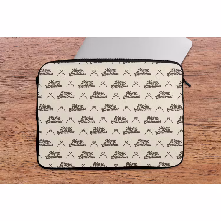 Laptophoes - Tekst - Bruin - Crème - Strik — 2