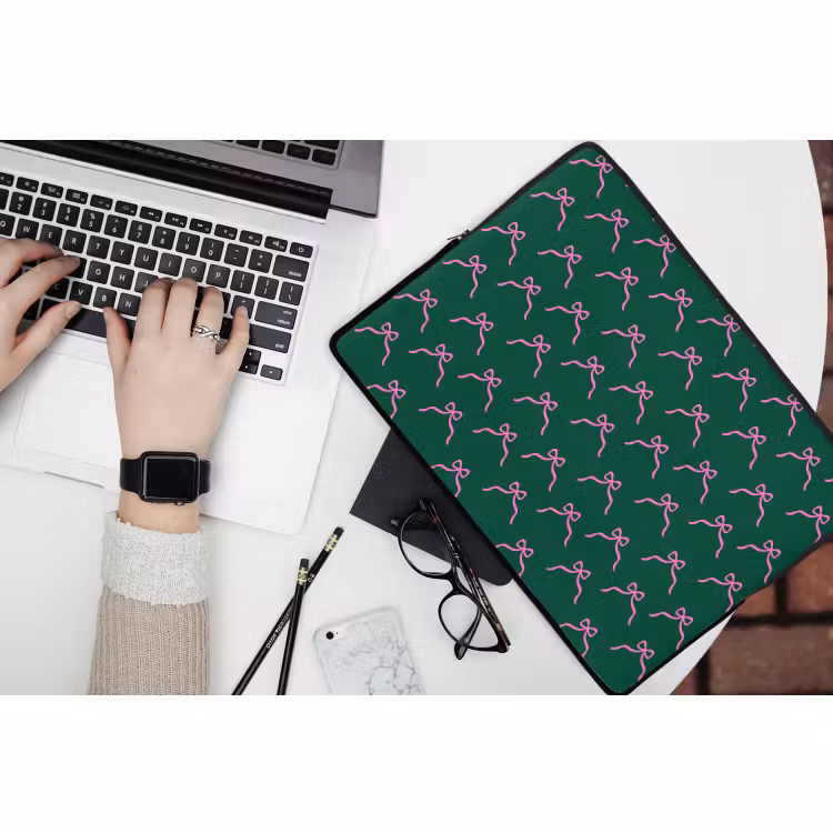 Laptophoes - Kerst - Neon - Groen - Strik — 3