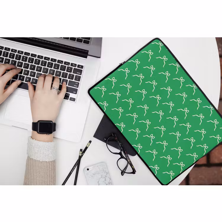 Laptophoes - Strik - Kerst - Groen - Wit — 3