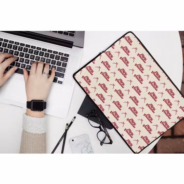 Laptophoes - Tekst - Rood - Crème - Strik — 3