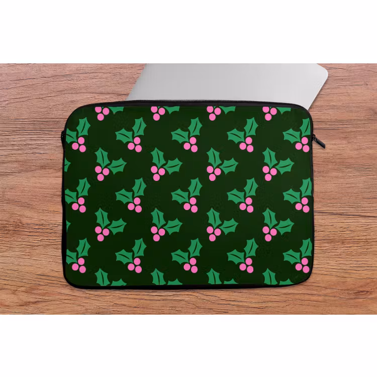 Laptophoes - Hulst - Groen - Roze - Kerst — 2