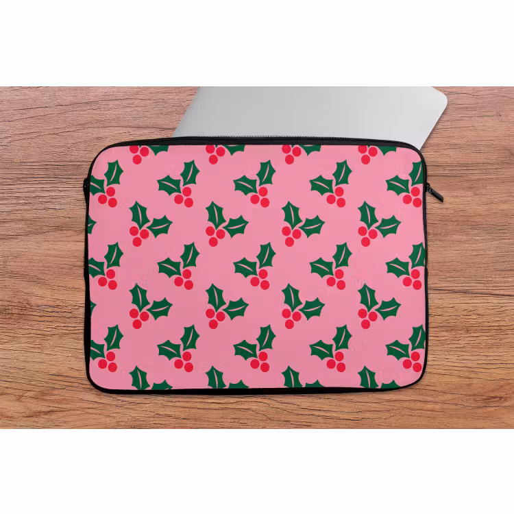 Laptophoes - Hulst - Kerst - Roze — 2