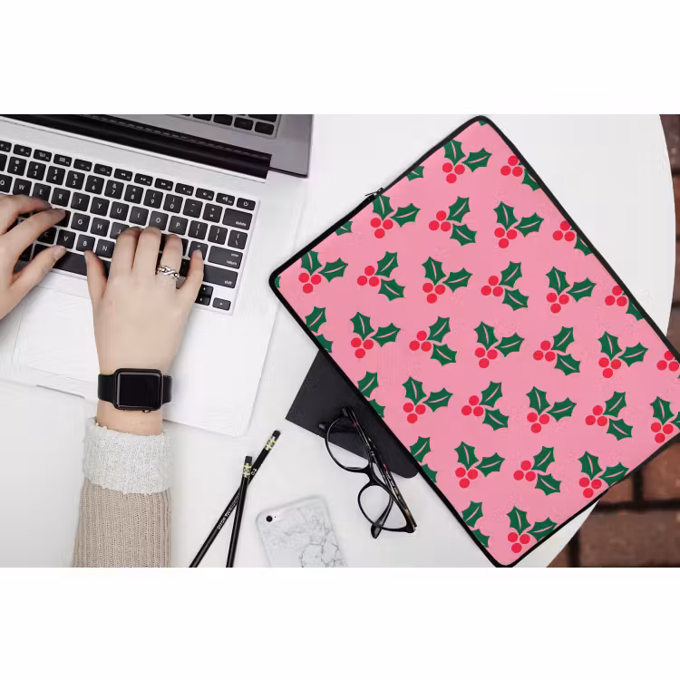 Laptophoes - Hulst - Kerst - Roze — 3