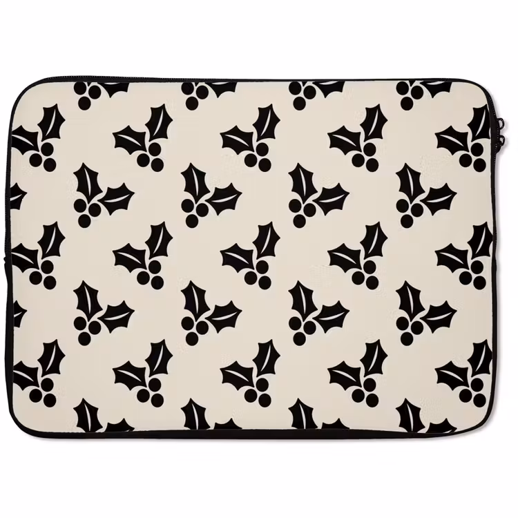 Laptophoes - Hulst - Wit - Zwart - Kerst — 1