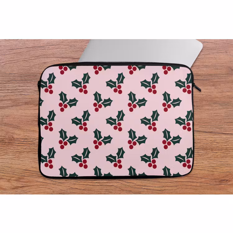 Laptophoes - Kerst - Hulst - Groen - Roze — 2
