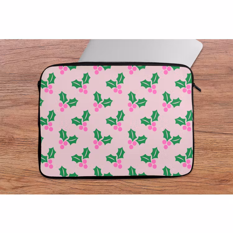 Laptophoes - Kerst - Hulst - Roze — 2