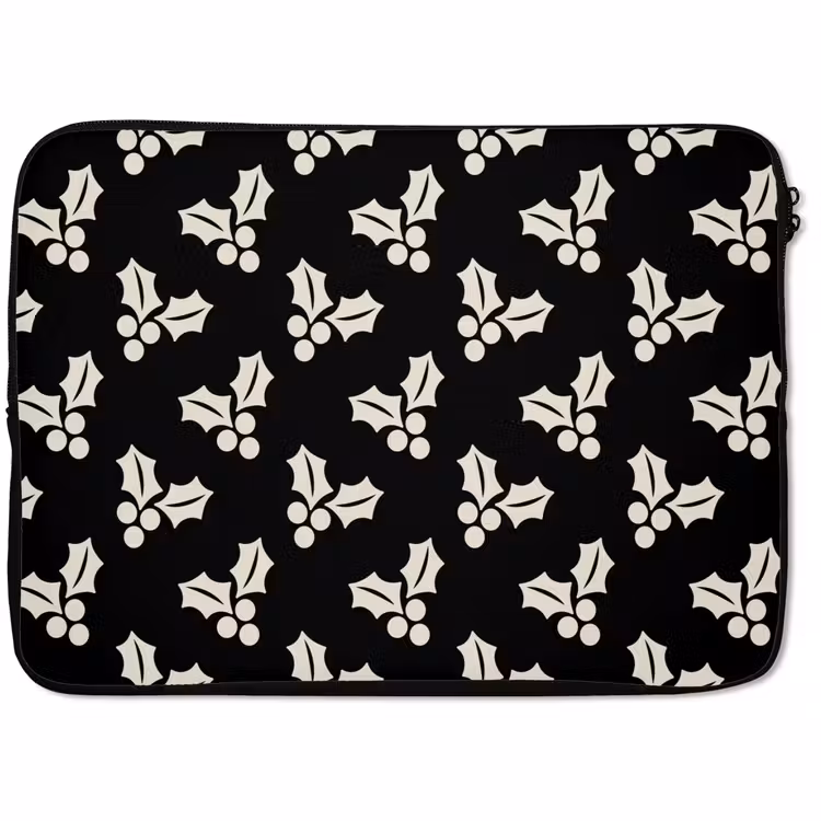 Laptophoes - Kerst - Zwart - Wit - Hulst — 1