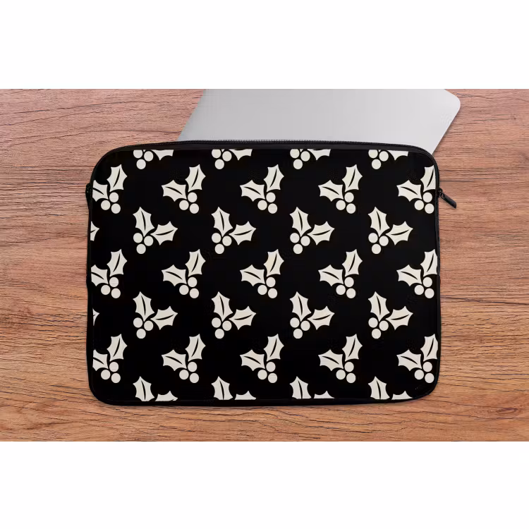 Laptophoes - Kerst - Zwart - Wit - Hulst — 2