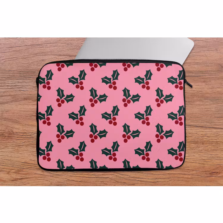 Laptophoes - Roze - Kerst - Hulst — 2