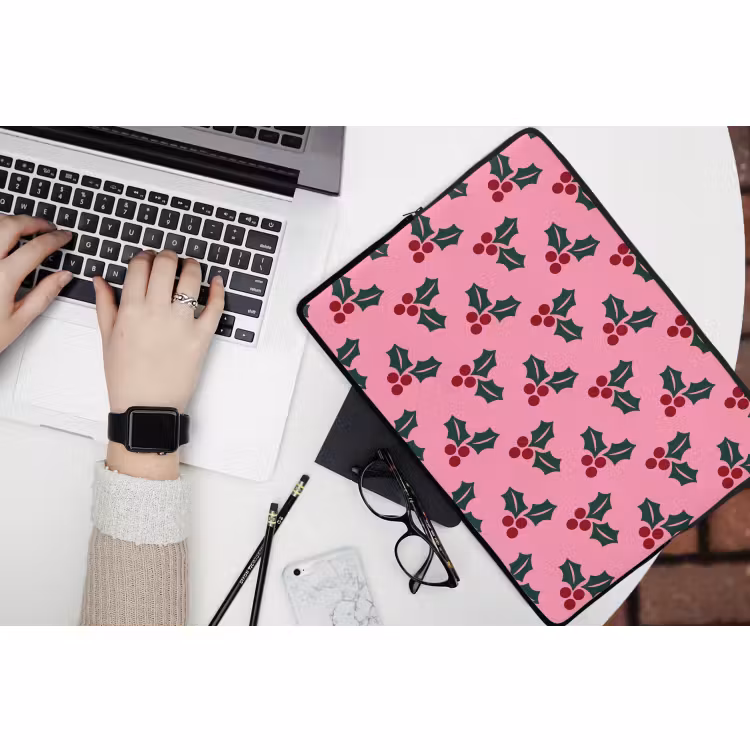Laptophoes - Roze - Kerst - Hulst — 3