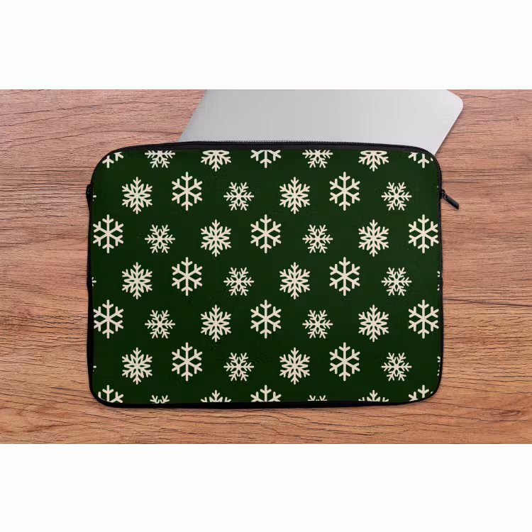 Laptophoes - Sneeuwvlok - Groen - Wit - Kerst — 2