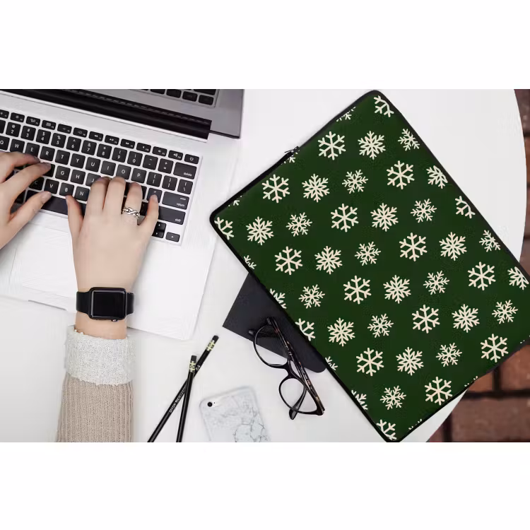 Laptophoes - Sneeuwvlok - Groen - Wit - Kerst — 3