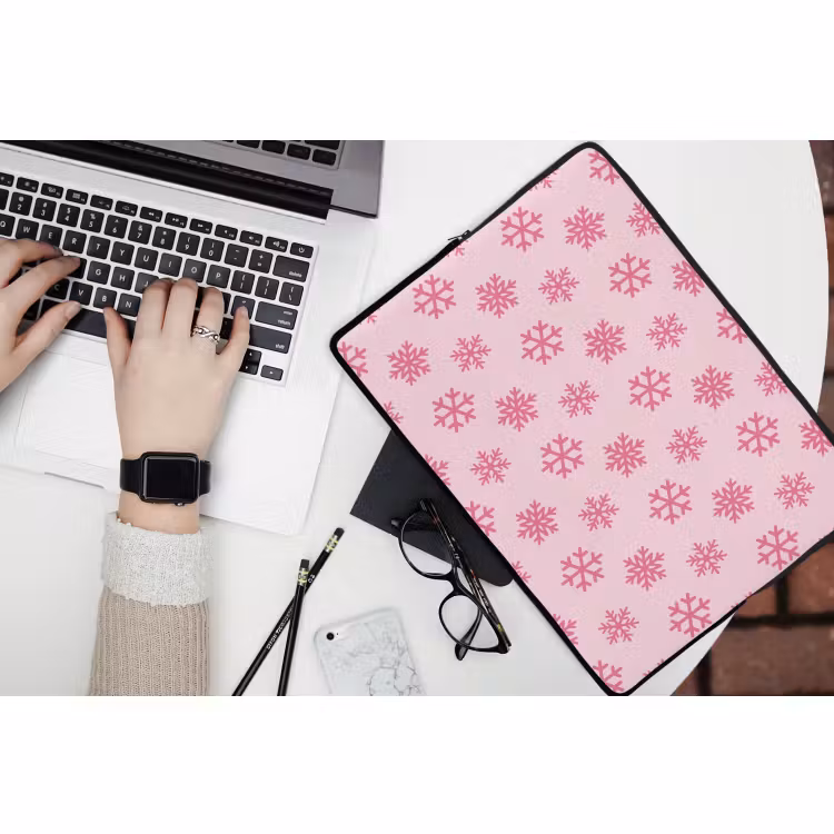 Laptophoes - Sneeuwvlok - Roze - Kerst — 3
