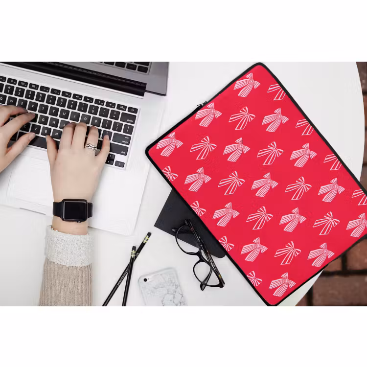 Laptophoes - Strikken - Kerstmis - Rood - Roze — 3