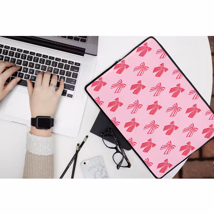 Laptophoes - Strikken - Kerstmis - Roze - Rood — 3