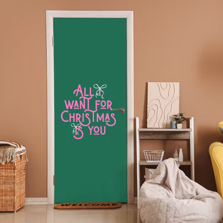 Deursticker - Kerst - Tekst - Roze - Groen — 2