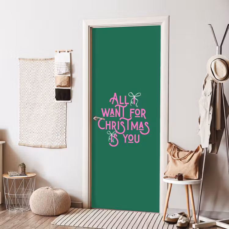 Deursticker - Kerst - Tekst - Roze - Groen — 8