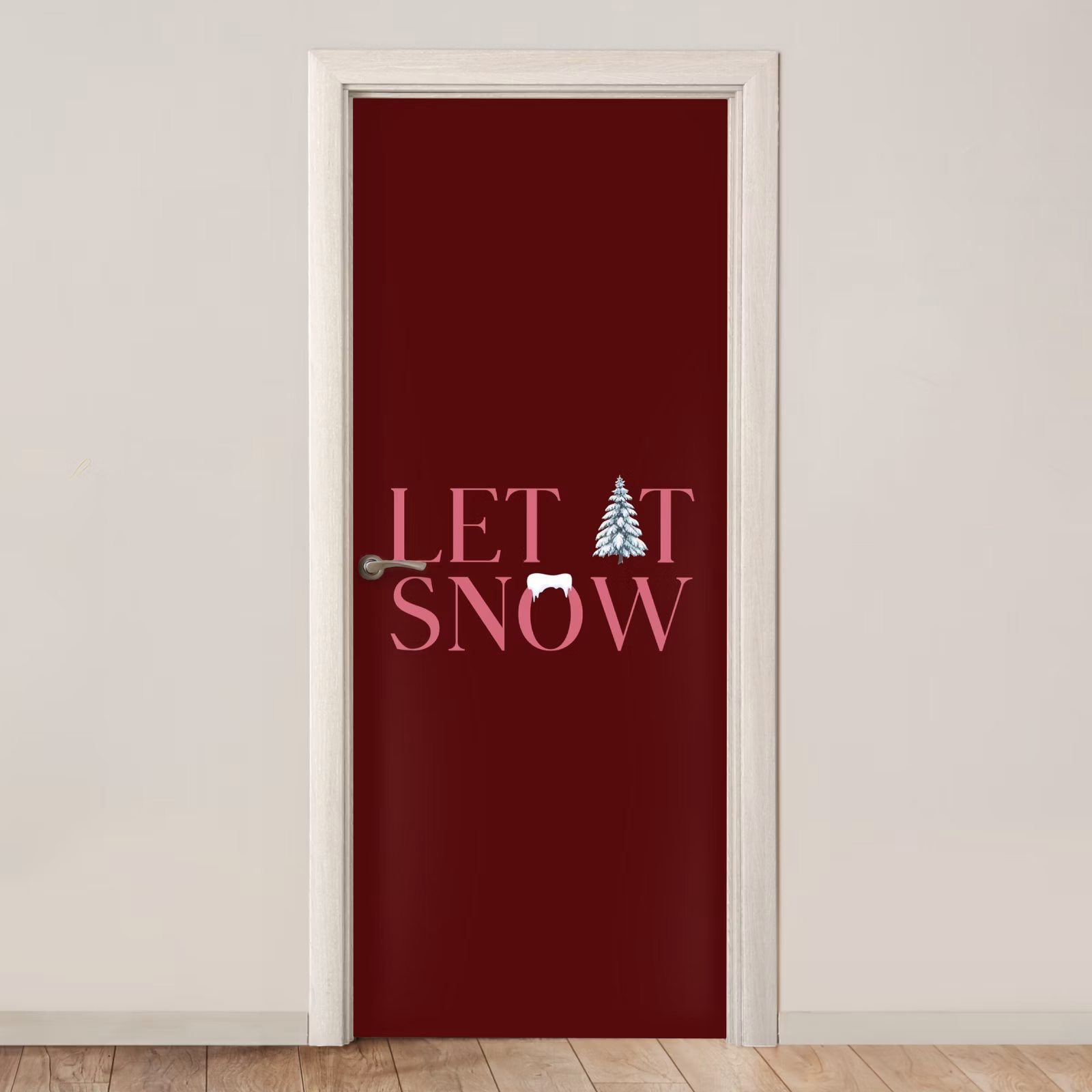 Deursticker - Tekst - Kerst - Sneeuw - Roze — 1