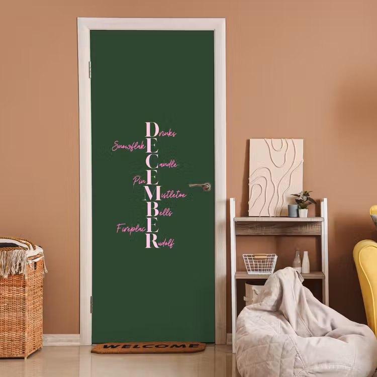 Deursticker - December - Tekst - Kerst - Groen — 2