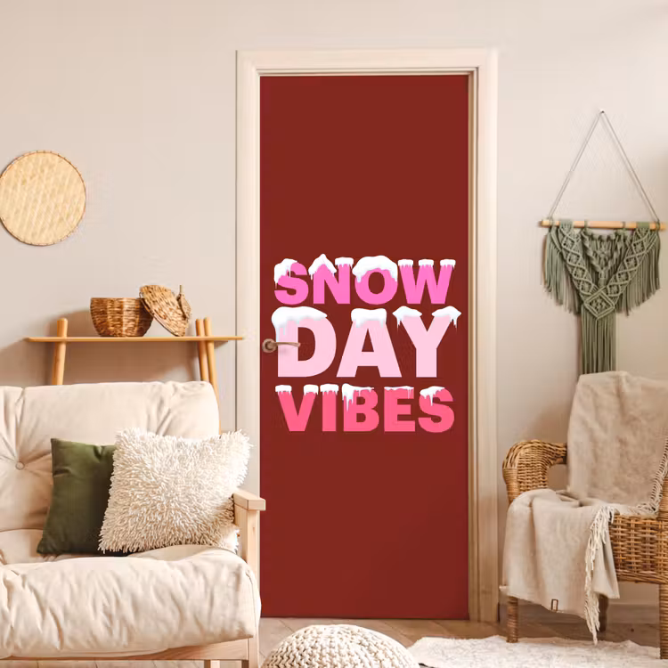 Deursticker - Kerst - Tekst - Sneeuw - Rood - Roze — 4