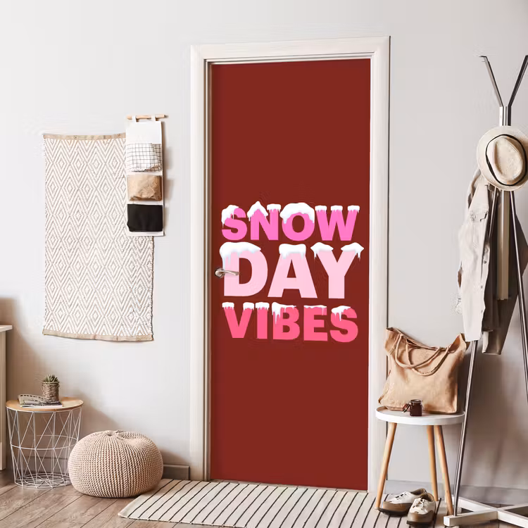 Deursticker - Kerst - Tekst - Sneeuw - Rood - Roze — 8