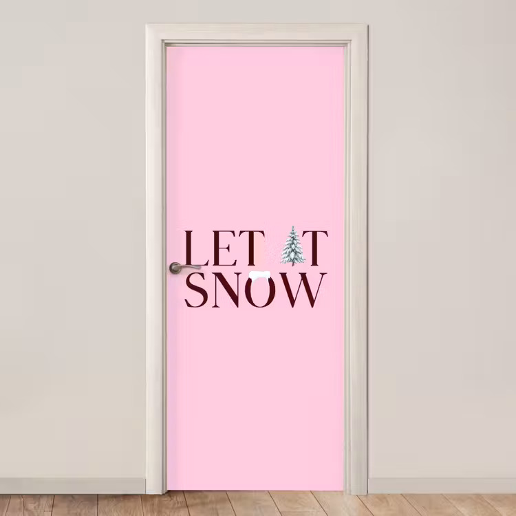 Deursticker - Kerst - Tekst - Sneeuw - Roze — 1
